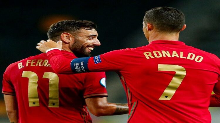 Bruno Fernandes dan Cristiano Ronaldo di TImnas Portugal. (net)