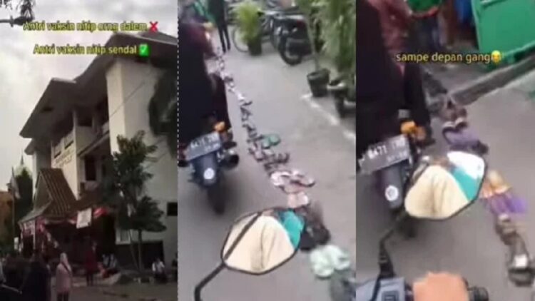 Viral antrean penerima vaksin menitipkan sandal. (Instagram/kabarutama)