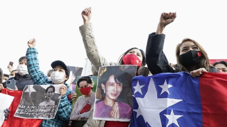 Aksi protes kudeta militer Myanmar. (net)