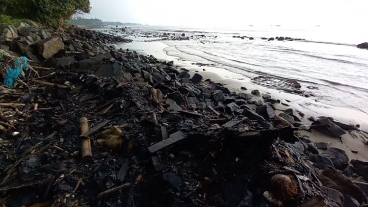 Laut Teluk Lampung tercemar cairan hitam pekat, diduga tumpahan minyak aspal curah. (net)