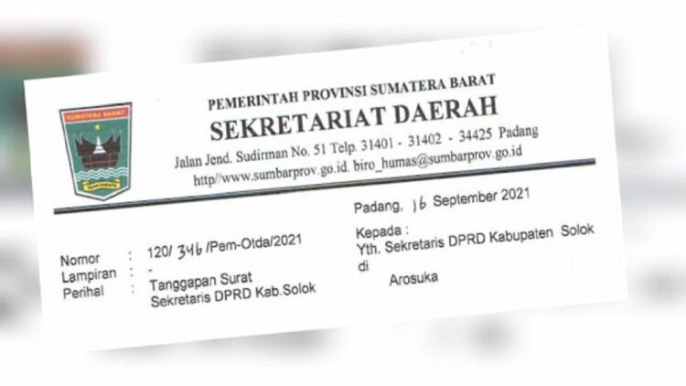 Gubernur Sumbar Tegaskan Dodi Hendra Tetap Ketua DPRD Kabupaten Solok, Ini Dasarnya 1 Surat Sekda Sumbar terkait Dodi Hendra.