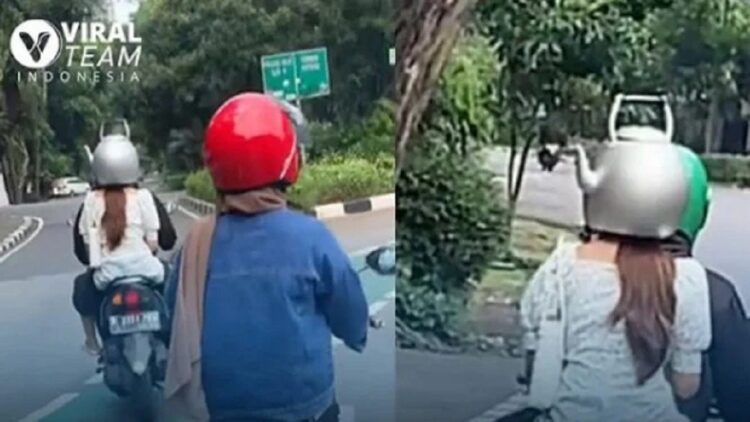 Kocak! Aksi Penumpang Motor Pakai Helm Teko Viral 1 Penumpang motor pakai helm teko. (Instagram/viralkak)