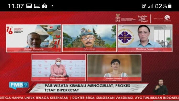 Sektor Pariwisata akan Dibuka Bertahap, Pemerintah Terapkan Prokes Ketat 1 Dialog produktif yang diselengarakan Forum Merdeka Barat 9 (FMB 9)-KPCPEN, Kamis (30/9/2021). (IST)