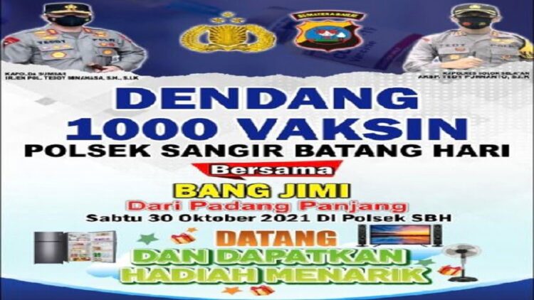 Polsek Sangir Batang Hari bersama Bang Jimi dari Padangpanjang menggelar vaksinasi berhadiah. (IST)