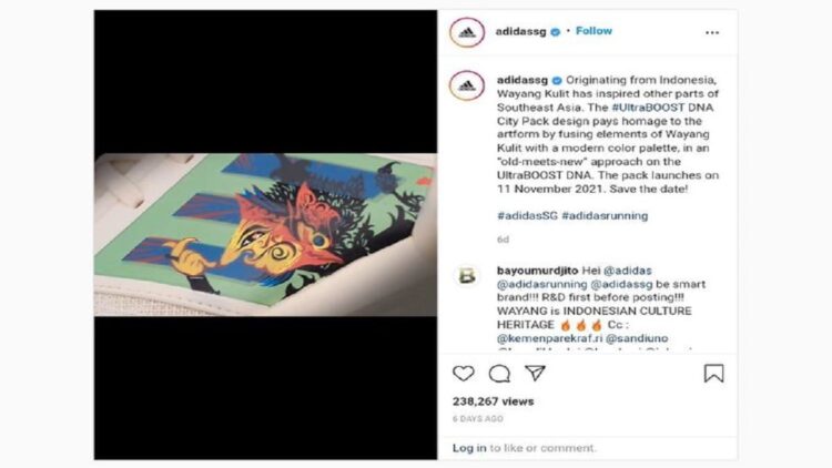 Sebut Wayang Kulit Budaya Malaysia, Adidas Dikecam Netizen Indonesia 1 Sepatu UltraBOOST DNA City Pack yang didesain oleh desainer grafis dari Malaysia, Jaemy Choong, menyebut wayang kulit adalah bagian dari identitas dan warisan budaya Malaysia. Hal ini membuat warganet Indonesia geram.(TANGKAP LAYAR @adidassg)