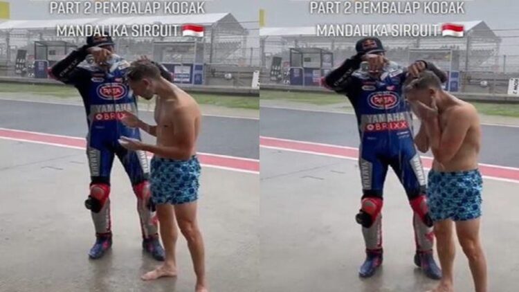 Pembalap keramas pakai sabun cuci piring di Sirkuit Mandalika. (TikTok)
