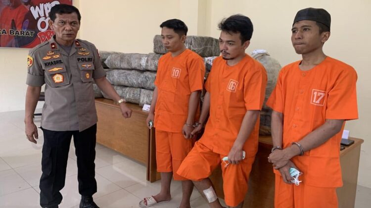 BNNP Sumbar menangkap tiga pelaku narkoba dengan barang bukti ratusan paket ganja kering.