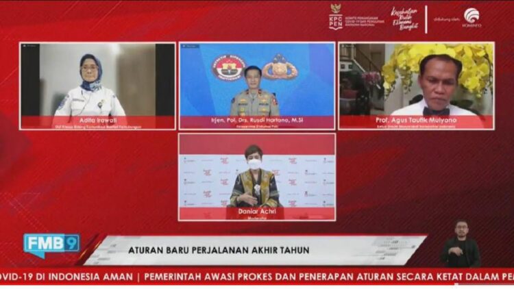 Dialog Produktif dari Media Center Forum Merdeka Barat 9 (FMB9) – KPCPEN, Selasa (21/12) terkait pengaturan mobilisasi masyarakat selama Nataru. (IST)