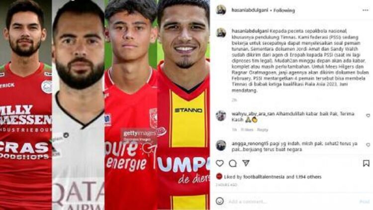 Empat pemain naturalisasi Indonesia dalam postingan Instagram Hasan Abdulgani.