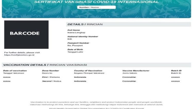Kemenkes Terbitkan Sertifikat Vaksinasi Covid-19 Internasional sesuai Standar WHO 1 Sertifikat vaksinasi standar WHO. (Kemenkes)