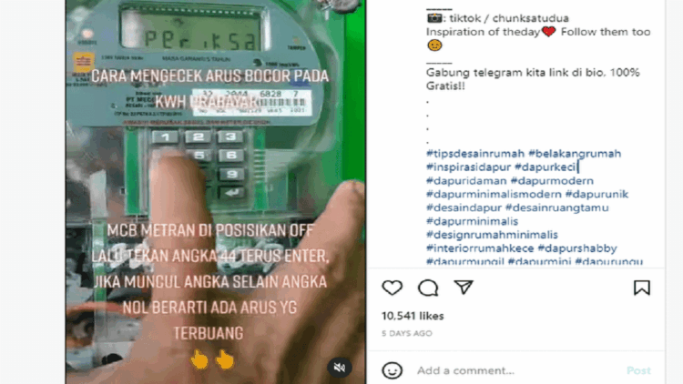 Cek Arus Listrik Bocor Pakai Kode 44 di Meteran, Begini Penjelasan PLN 1 Tangkapan layar video yang menampilkan pelanggan yang menekan tombol 44 diduga bisa untuk mengecek kebocoran arus listrik.(instagram)