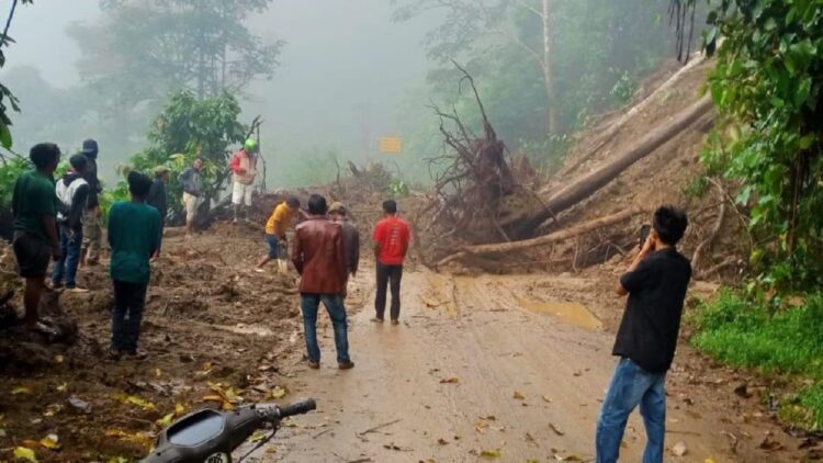 Ruas Jalan Menuju Simpang Timbo Abu Kembali Longsor, Akses Putus Total 1 Longsor kembali terjadi di Polong 6, Kampung Halaman, Jorong Merdeka, Nagari Talu, Kecamatan Talau, Kabupaten Pasaman Barat, persisnya di ruas jalan menuju Simpang Timbo Abu, Sabtu (12/3/2022).