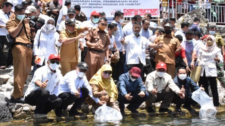 Penebaran bibit bilih dari Semen Padang ke Danau Singkarak.