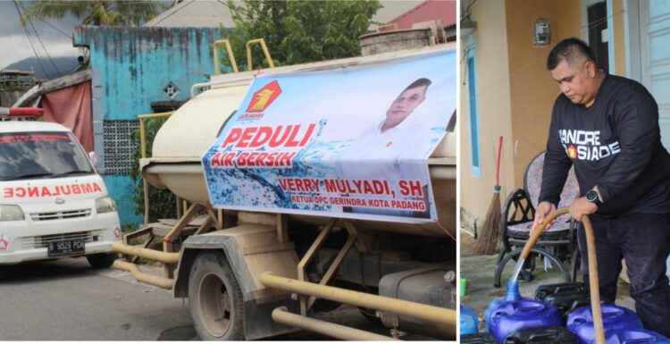 Andre Rosiade Puji DPC Gerindra Padang Salurkan Air Bersih untuk Warga Batu Gadang yang Kekeringan 1 Kamis (14/4), Ketua DPC Gerindra Kota Padang Verry Mulyadi langsung memimpin penyalurkan bantuan air bersih itu ke rumah-rumah masyarakat yang kesulitan air bersih di Batu Gadang, Lubuk Kilangan.