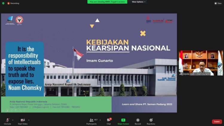 Webinar Kearsipan yang digelar PT Semen Padang dengan menggandeng ANRI.