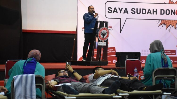 Sambutan Ketua SPSP di sela kegiatan donor darah.