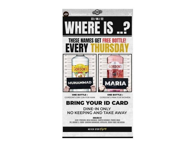 Miras Gratis untul Nama Muhammad. Postingan Holywings yang memberikan satu botol minuman beralkohol alias minuman keras (miras) gratis kepada pemilik nama Muhammad. Foto: Tangkapan Layar.