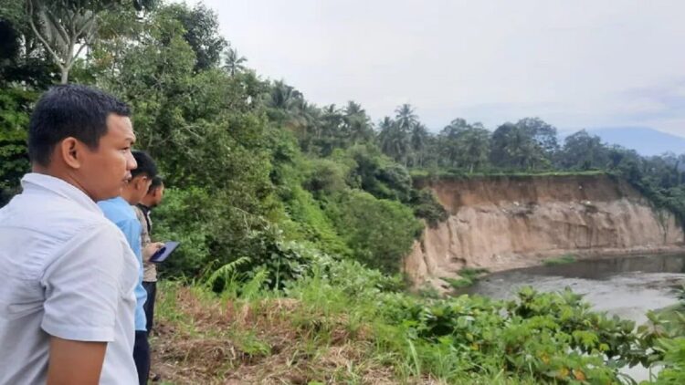 Abrasi Batang Mangau di Pariaman Ancam Lahan Warga, Tiga Dusun Terdampak 1 Kepala Desa Punggung Lading, Kecamatan Pariaman Selatan, Kota Pariaman, Sumbar Aulia Mardhi Arif meninjau lokasi abrasi di Dusun Parik, Pariaman, Rabu. (ANTARA/Aadiaat M. S.)