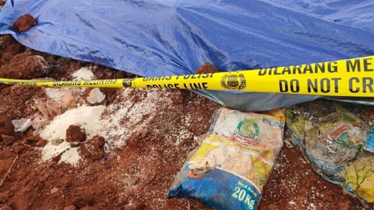 Temuan beras berkarung-karung ditimbun di tanah lapang, Depok. (Dwi Rahmawati/detikcom)