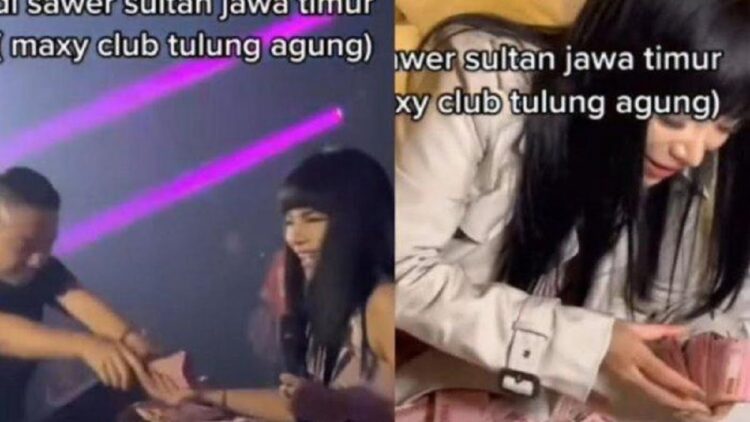 Dinar Candy disawer segepok uang saat manggung di Tulungagung. (Instagram/@dinar_candy)