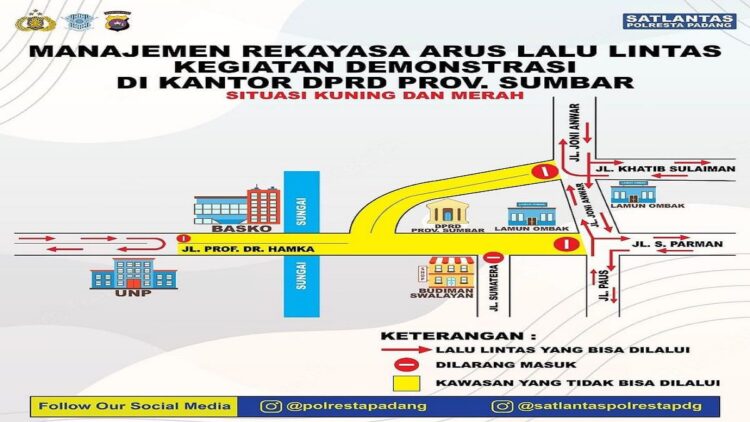 Unjuk Rasa Tolak Kenaikan BBM di DPRD Sumbar, Polresta Padang Siapkan Rekayasa Lalulintas 1 Ini peta rekayasa lalulintas yang dirilis Polresta Padang. (IST)