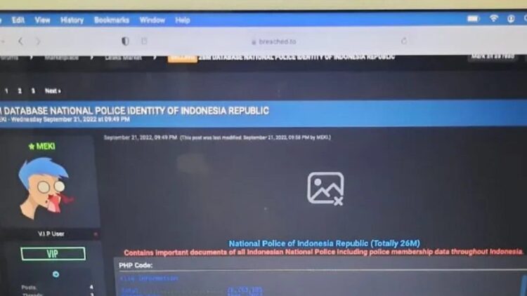 Tangkapan layar- Situs Brached Forum yang mengklaim telah membobol data 26 juta dokumen Polri, Jumat (23-9-2022). ANTARA/Laily Rahmawaty