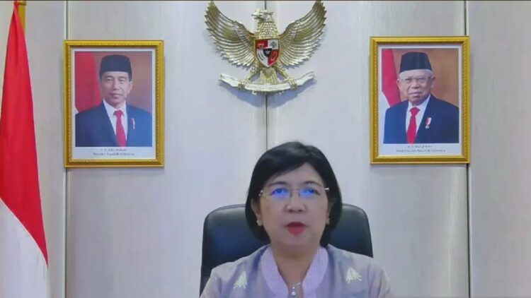 Deputi Gubernur Senior Bank Indonesia (BI) Destry Damayanti dalam Peluncuran Buku Kajian Stabilitas Keuangan No.39 September 2022 yang dipantau secara virtual di Jakarta, Jumat (21/10/2022). ANTARA/Agatha Olivia Victoria.