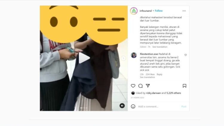Warganet Kecam Aksi Gunting Pakaian di Asrama Mahasiswa Unand 1 Screenshot aksi pengguntingan baju di Asrama Unand