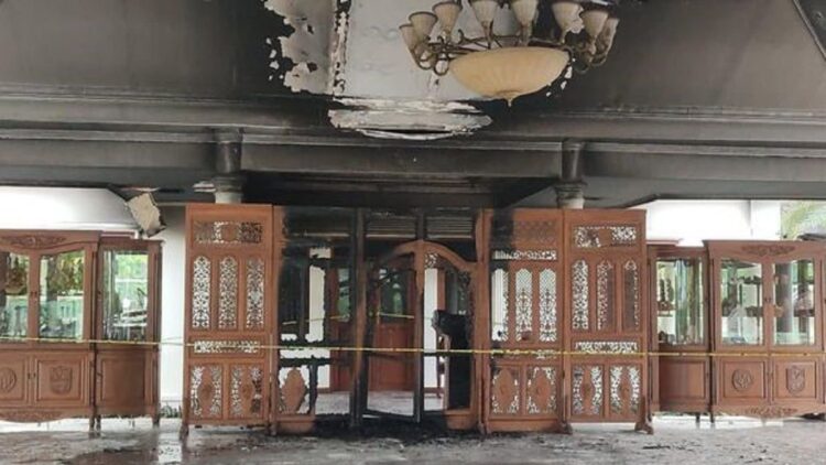 Aula Pendopo Wali Kota Banjar terbakar. (Foto: Dadang Hermansyah/detikJabar)