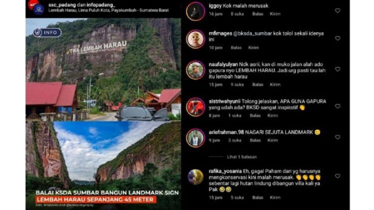 Meski Ditolak, BKSDA Sumbar Pastikan Pembangunan Landmark Lembah Harau Tetap Dilanjutkan 1 Rencana pembangunan landmark di dinding Lembah Harau mendapat penolakan dari warganet. (Istimewa)