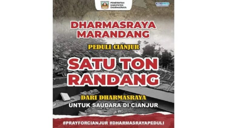 Bantu Korban Gempa Cianjur, Pemkab Dharmasraya Kirim 1 Ton Rendang 1 Pamflet kegiatan Satu Ton Rendang Untuk Cianjur dari Kabupaten Dharmasraya. (Antara/HO-Kominfo Dharmasraya)