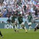 Selebrasi pemain Arab Saudi usai mengalahkan Argentina