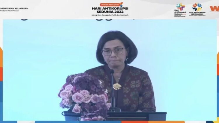 Tangkapan layar Menteri Keuangan Sri Mulyani Indrawati dalam Puncak Peringatan Hakordia Kemenkeu 2022 di Jakarta, Selasa (13/12/2022). (ANTARA/AstridFaidlatulHabibah)