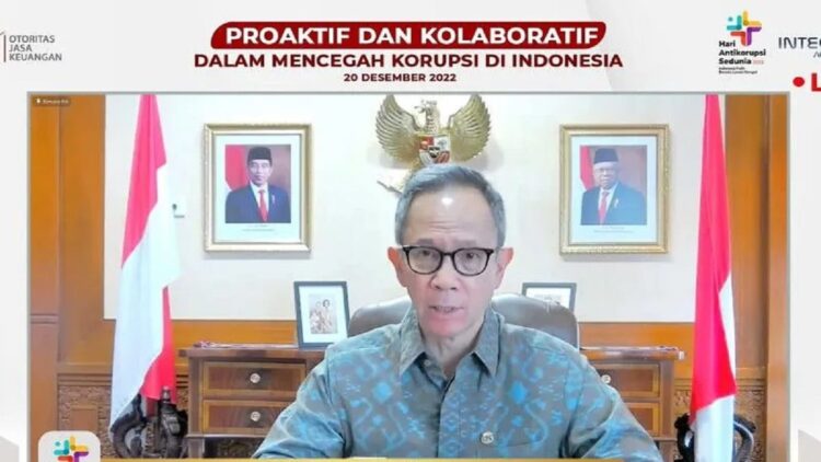 Tangkapan layar Ketua Dewan Komisioner Otoritas Jasa Keuangan (OJK) Mahendra Siregar dalam acara bertajuk Proaktif dan Kolaboratif dalam Mencegah Korupsi di Indonesia dipantau di Jakarta, Selasa. (ANTARA/ Muhammad Heriyanto)
