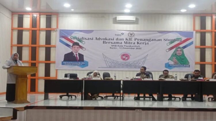 Kepala BKKBN Sumbar Fatmawati saat menyampaikan materi pada kegiatan sosialisasi advokasi dan KIE penanganan stunting bersama mitra kerja di SKB Kota Payakumbuh, Senin (12/12). Antara/Akmal Saputra