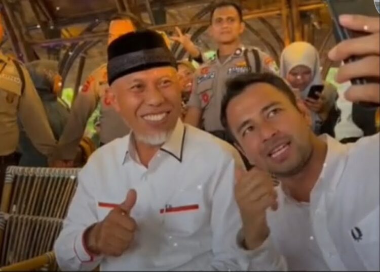 Tangkapan layar pertemuan Raffi Ahmad dengan Gubernur Sumbar Mahyeldi. (Akun TikTok@PakiahTunaro)