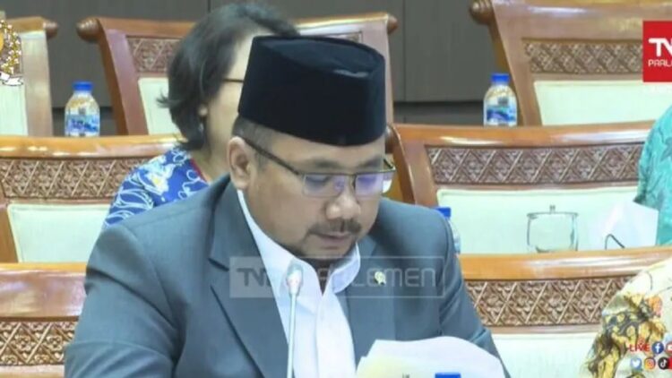 Menteri Agama Yaqut Cholil Qoumas saat rapat kerja bersama Komisi VIII DPR RI, Kamis (19/1/2023). (ANTARA/Asep Firmansyah/YouTube-Komisi VIII DPR)