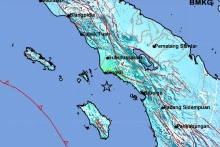 Peta gempa bumi magnitudo 6,2 yang berpusat di Aceh Singkil pada Senin, 16 Januari 2023 (ANTARA/Ho.BMKG)