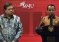 Menteri Investasi/Kepala BKPM Bahlil Lahadalia dan Menko Perekonomian Airlangga Hartarto memberikan keterangan pers di Kantor Presiden, Jakarta, Rabu (11/01/2023). (Dok. BKPM)