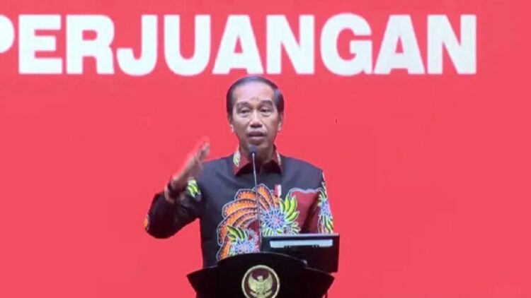 Tangkap layar Presiden Jokowi menyampaikan sambutan dalam acara hari ulang tahun (HUT) Ke-50 PDIP di Jakarta, Selasa (10/1/2023). ANTARA/Desca Lidya Natalia
