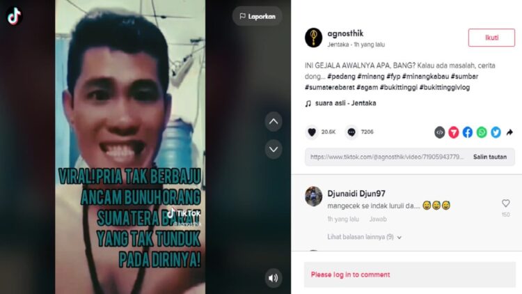 Pria Ini Ancam Bunuh Warga Sumbar, Dulu Pernah Hina Mahyeldi 1 Pria ancam warga Sumbar di Tiktok. (tangkapan layar)