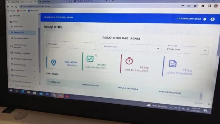 Data aplikasi SIKS-NG milik Kabupaten Agam. (Antara/Yusrizal)