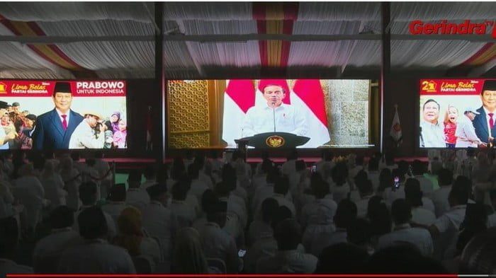 Beri Ucapan Selamat HUT, Jokowi Sebut Elektabilitas Gerindra dan Prabowo Berpotensi Teratas 1 Video Jokowi di HUT ke-15 Partai Gerindra (Foto: Tangkapan layar Gerindra TV)