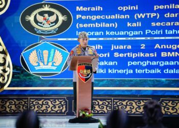 Kapolri Jenderal Listyo Sigit Prabowo menutup Rapat Kerja Teknis (Rakernis) satuan kerja Slog Polri yang digelar di Daerah Istimewa Yogyakarta (DIY), Jumat, 3 Maret 2023. (Dok. Divhumas)