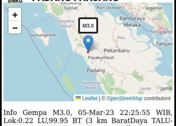 Gempa Magnitudo 3,0 Guncang Talu Pasaman Barat