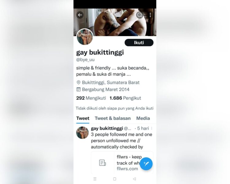 Akun medsos pecinta sesama jenis di Kota Bukittinggi. (Foto: Dok. Twitter/@bye_uu)