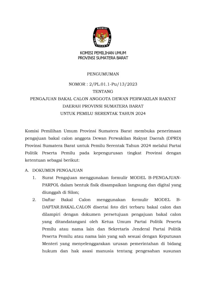 PENGUMUMAN DPRD PROVSUMBAR page 0001