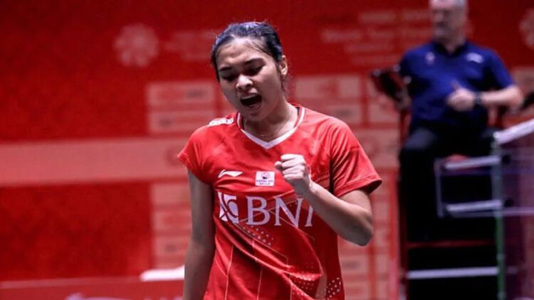 Tunggal putri Gregoria Mariska Tunjung membuat kejutan setelah pada laga pembuka Grup A BWF World Tour Finals 2022 di Nimibutr Arena, Bangkok, Thailand, Rabu (7/12/2022). ANTARA/HO-PBSI/pri. (ANTARA/HO-PBSI)