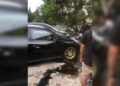 Diduga menghindari polisi, dua mobil terlibat kecelakaan di Pasar Raya Padang. (Dok. Istimewa)