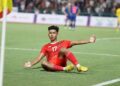 Selebrasi Irfan Jauhari usai melesatkan gol di awal babak tambahan saat laga final sepakbola SEA Games 2023. Indonesia menang dengan skor 5-2. (Dok. PSSI)